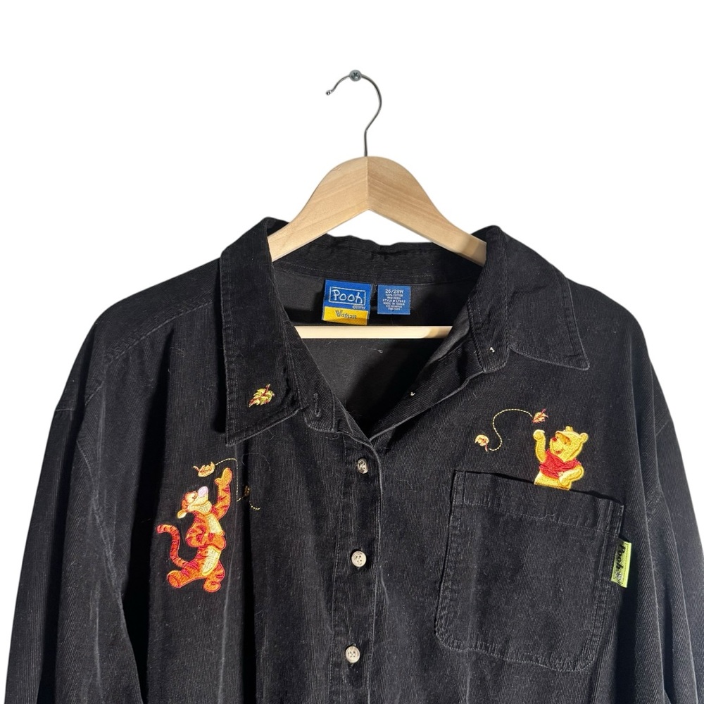 Vintage Disney Winnie the Pooh Corduroy Shirt Flannel Black Embroidered Size 26 - Picture 3 of 4